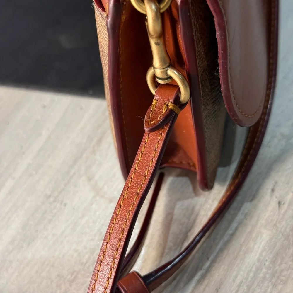 Coach Brown Signature Canvas and Leather Crossbody with Gold 'C'
